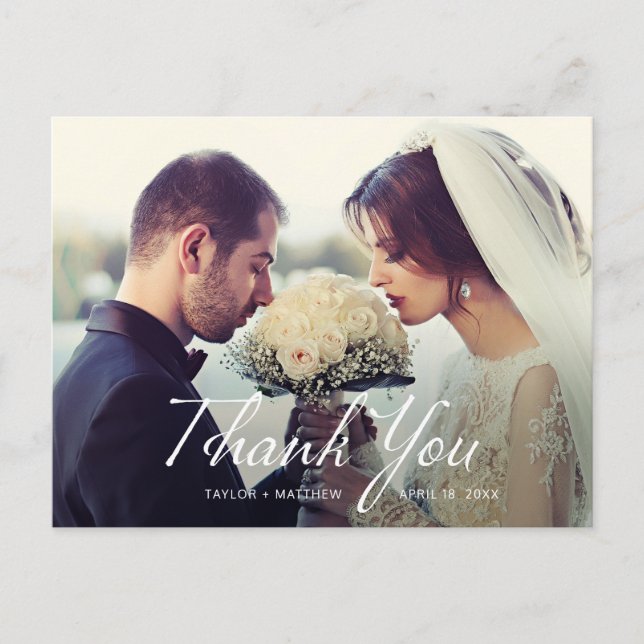 Handwriting Photo Wedding Thank You Postcard (Front)