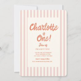 Handwriting Pink Pastel Retro Baby Birthday Invitation