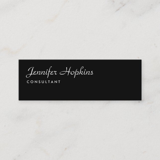 Handwriting Plain Black Modern Slim Feminine Mini Business Card (Front)