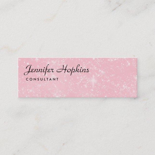 Handwriting Plain Pink Modern Slim Feminine Mini Business Card (Front)