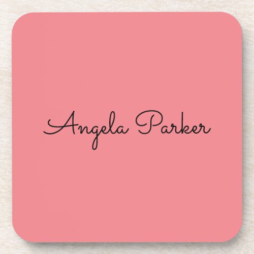 Handwriting Plain Simple Pink Professional Modern Beverage Coaster