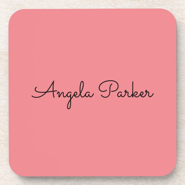Handwriting Plain Simple Pink Professional Modern Beverage Coaster (Front)