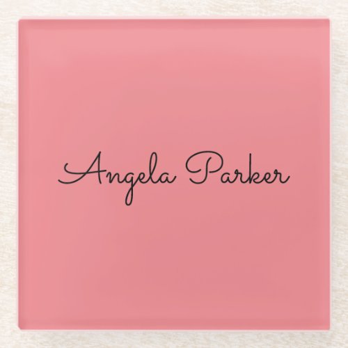 Handwriting Plain Simple Pink Professional Modern Glass Coaster