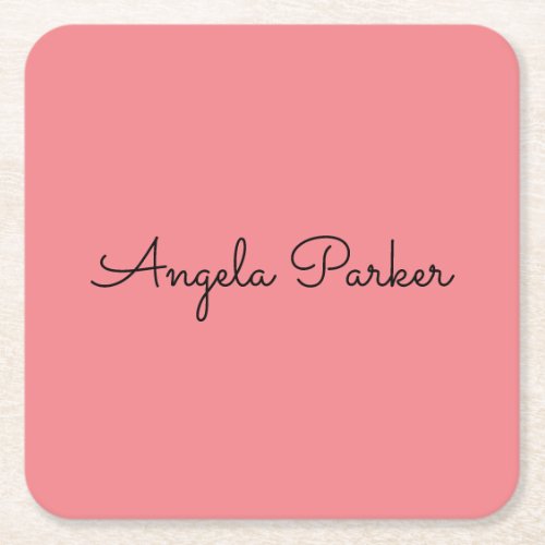 Handwriting Plain Simple Pink Professional Modern Square Paper Coaster