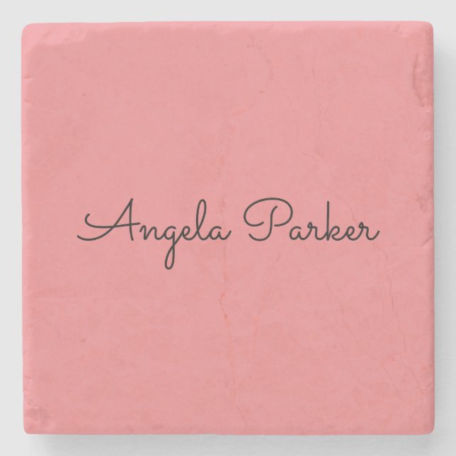Handwriting Plain Simple Pink Professional Modern Stone Coaster (Front)