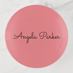Handwriting Plain Simple Pink Professional Modern Trinket Tray