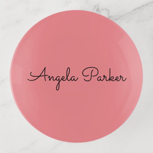 Handwriting Plain Simple Pink Professional Modern Trinket Tray