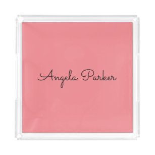 Handwriting Plain Simple Pink Professional Name Acrylic Tray