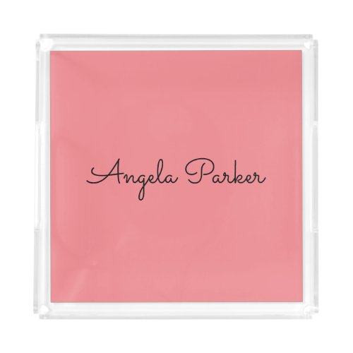 Handwriting Plain Simple Pink Professional Name Acrylic Tray