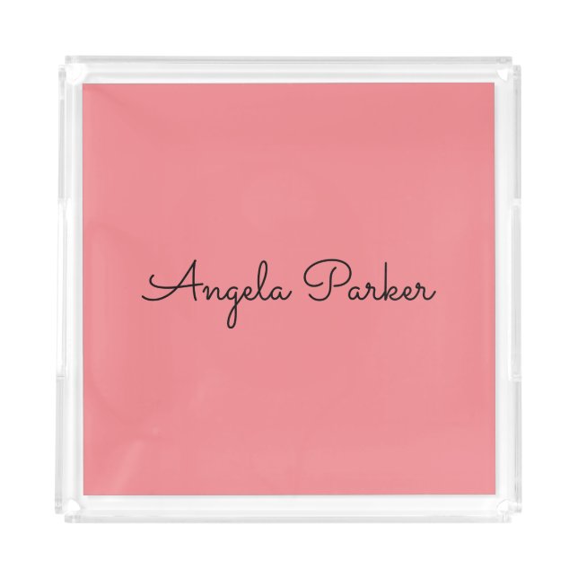 Handwriting Plain Simple Pink Professional Name Acrylic Tray (Front)