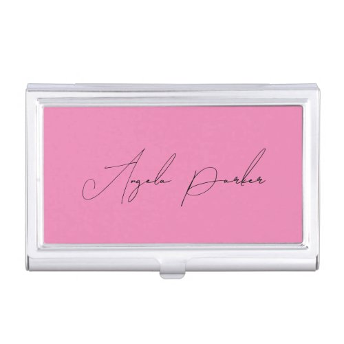 Handwriting Plain Simple Pink Professional Name Business Card Case