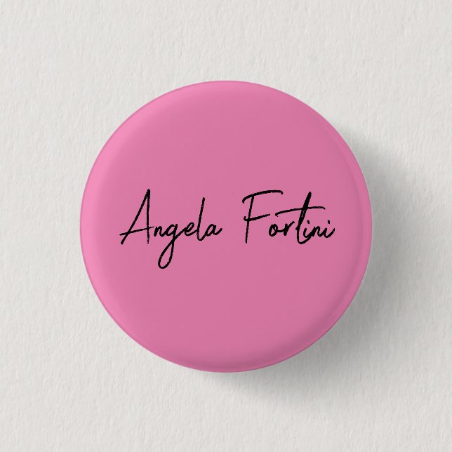 Handwriting Plain Simple Pink Professional Name Button (Front)