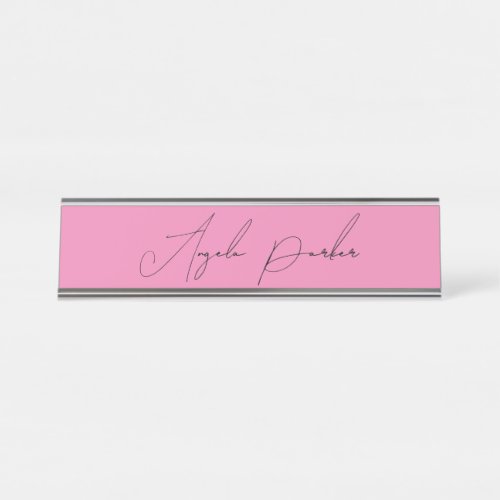 Handwriting Plain Simple Pink Professional Name Desk Name Plate