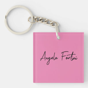 Handwriting Plain Simple Pink Professional Name Keychain