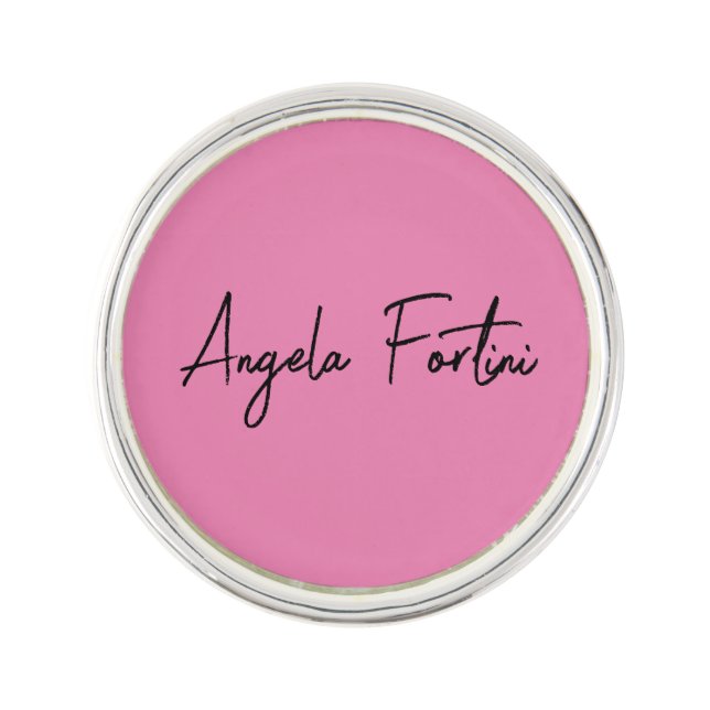 Handwriting Plain Simple Pink Professional Name Lapel Pin (Front)
