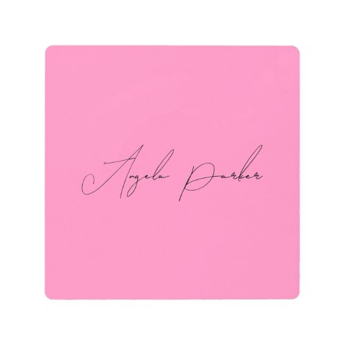 Handwriting Plain Simple Pink Professional Name Metal Print