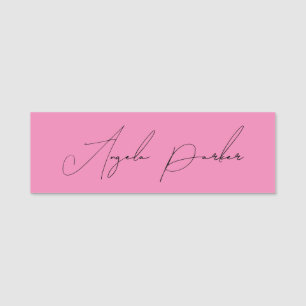 Handwriting Plain Simple Pink Professional Name Name Tag