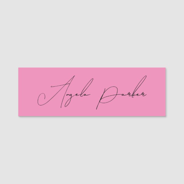 Handwriting Plain Simple Pink Professional Name Name Tag (Front)
