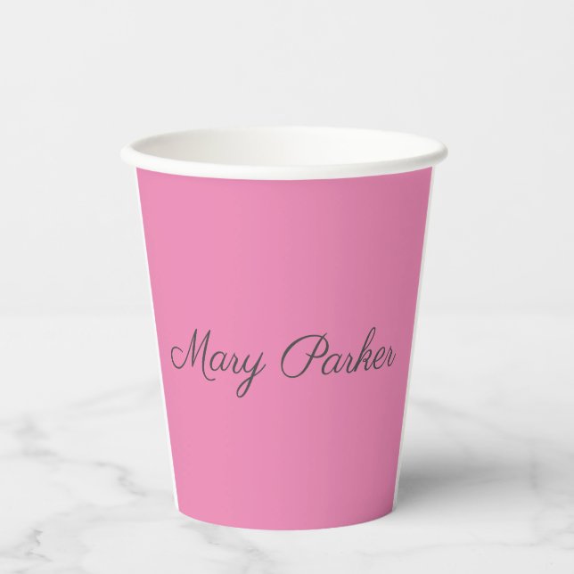 Handwriting Plain Simple Pink Professional Name Paper Cups (Front)