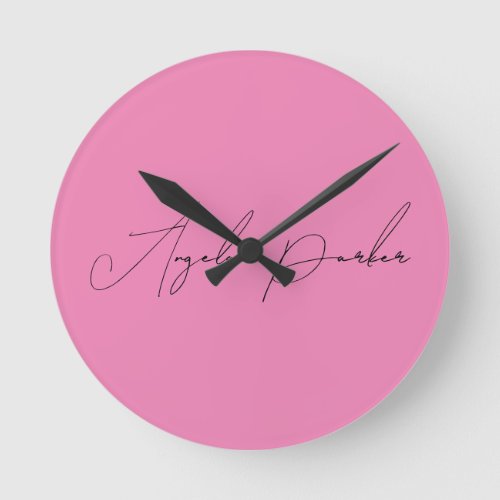 Handwriting Plain Simple Pink Professional Name Round Clock