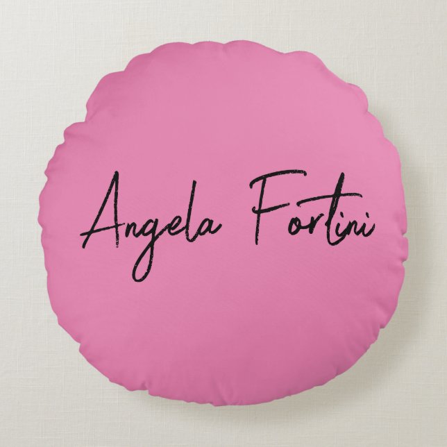 Handwriting Plain Simple Pink Professional Name Round Pillow (Front)