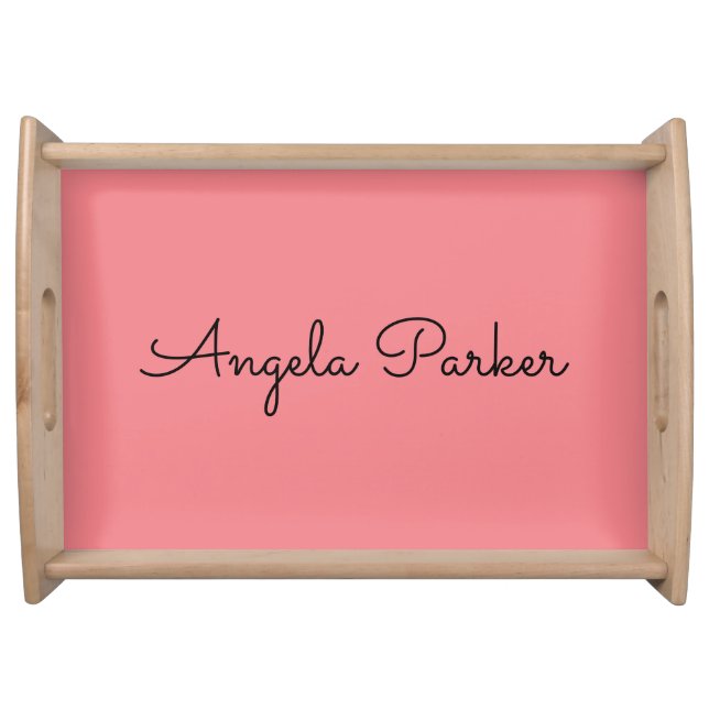 Handwriting Plain Simple Pink Professional Name Serving Tray (Front)