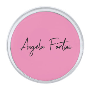 Handwriting Plain Simple Pink Professional Name Silver Finish Lapel Pin