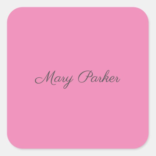 Handwriting Plain Simple Pink Professional Name Square Sticker