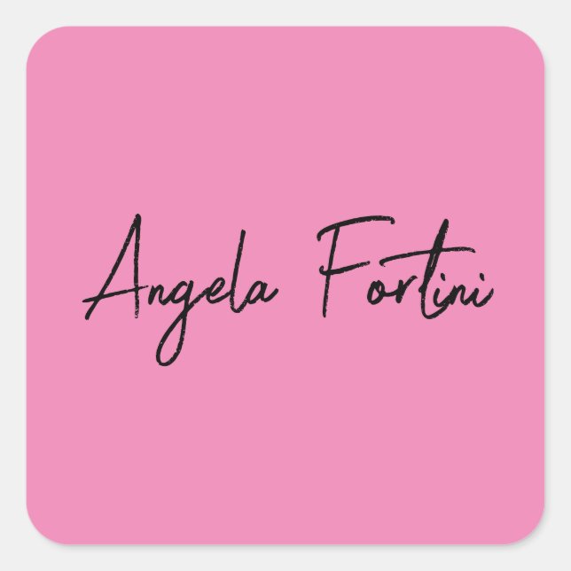 Handwriting Plain Simple Pink Professional Name Square Sticker (Front)