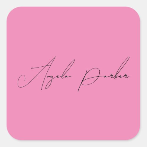 Handwriting Plain Simple Pink Professional Name Square Sticker