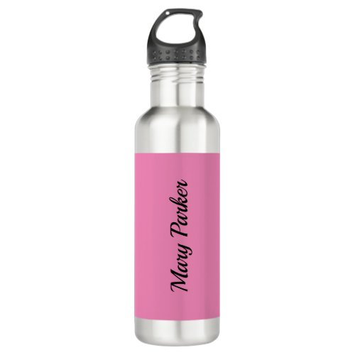 Handwriting Plain Simple Pink Professional Name Stainless Steel Water Bottle