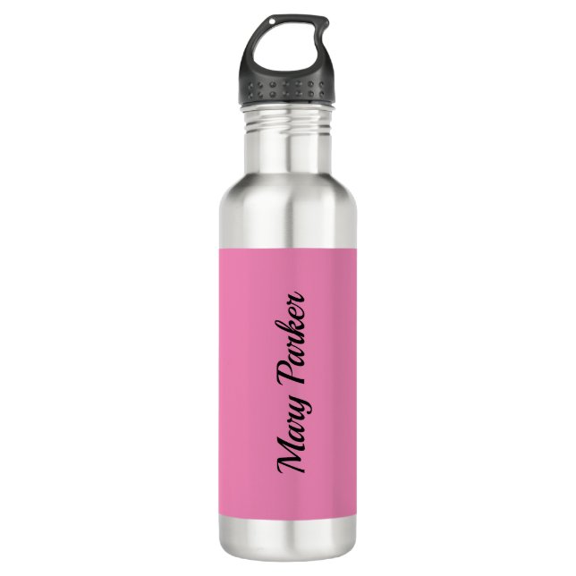 Handwriting Plain Simple Pink Professional Name Stainless Steel Water Bottle (Front)