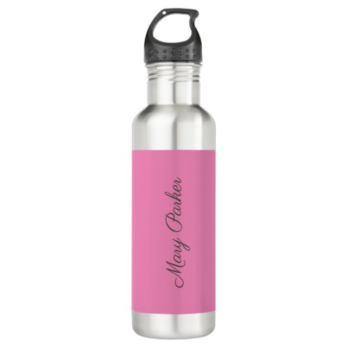 Handwriting Plain Simple Pink Professional Name Stainless Steel Water Bottle