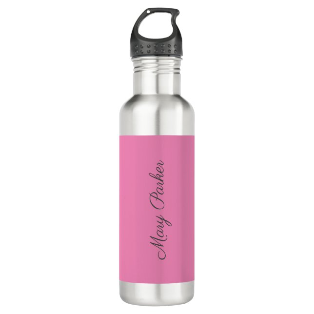 Handwriting Plain Simple Pink Professional Name Stainless Steel Water Bottle (Front)