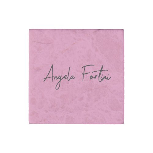 Handwriting Plain Simple Pink Professional Name Stone Magnet