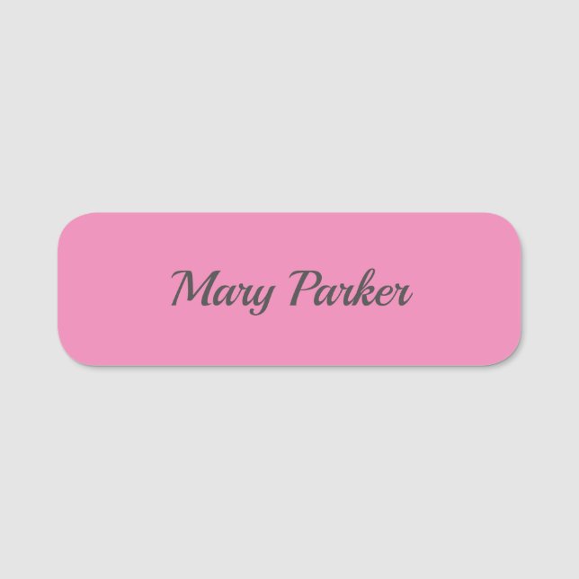 Handwriting Plain Simple Pink Professional Name Tag (Front)