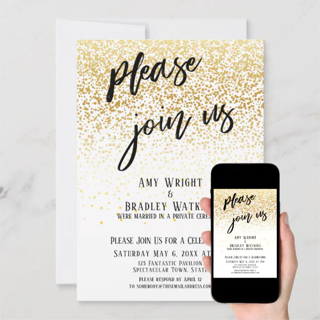 Handwriting Please Join Us Confetti Reception Invitation | Zazzle