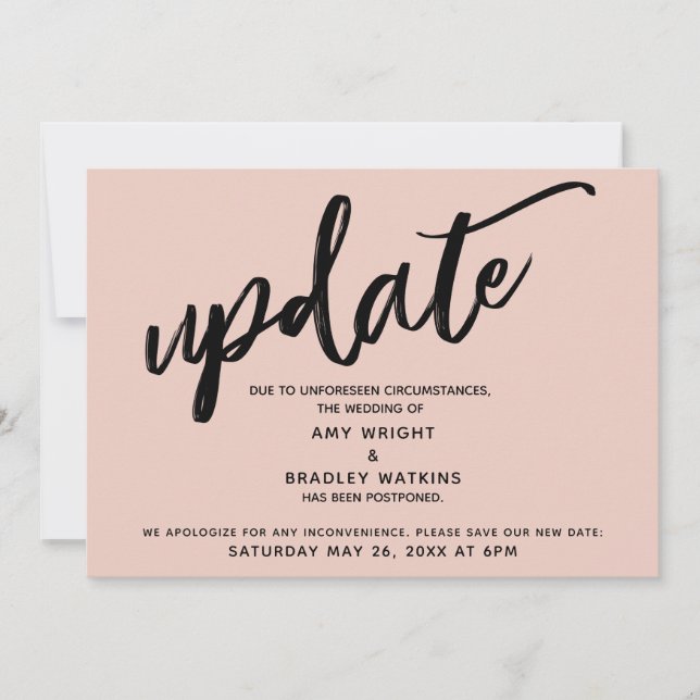 Handwriting Postponed Wedding Blush Announcement (Front)