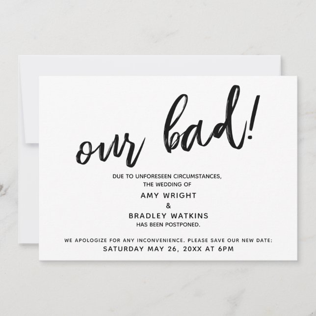 Handwriting Postponed Wedding Humor Announcement (Front)