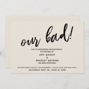 Handwriting Postponed Wedding Humor Cream Card