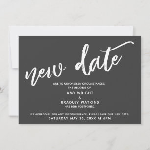 Handwriting Postponed Wedding New Date Dark Gray Invitation