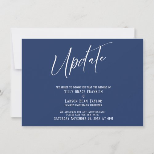 Handwriting Postponed Wedding Update Navy Card