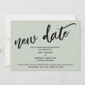 Handwriting Postponed Wedding Update Sage Card (Front)