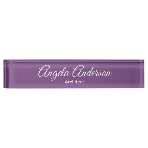 Handwriting Purple Professional Plain Elegant Desk Name Plate