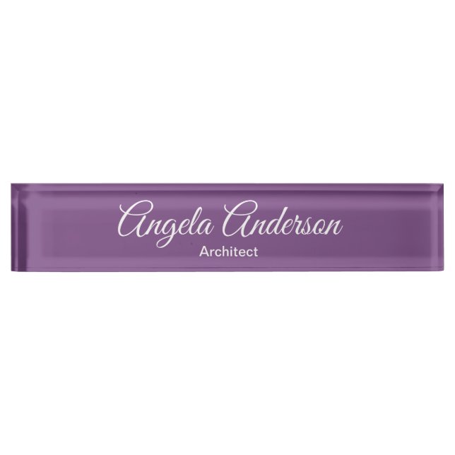 Handwriting Purple Professional Plain Elegant Desk Name Plate (Front)