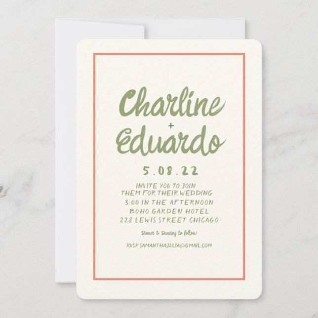 Handwriting Retro  Simple Wedding invitation Card (Front)