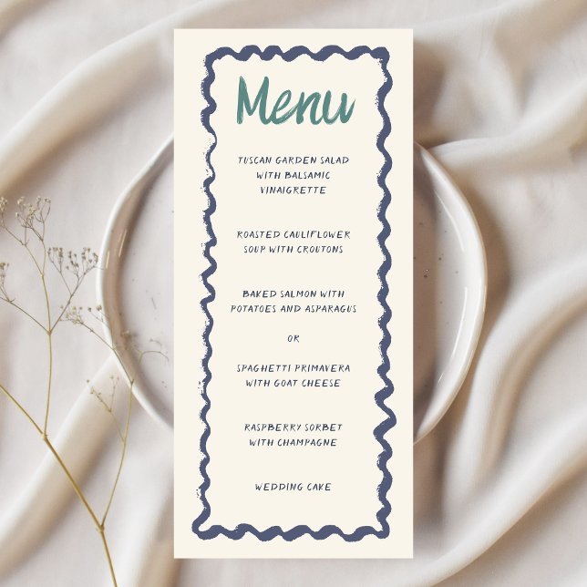 Handwriting Retro Wavy Frame Green Blue Wedding Menu (Creator Uploaded)