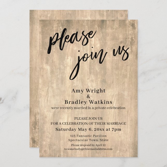 Handwriting, Rustic Please Join Us Reception-Only Invitation (Front/Back)