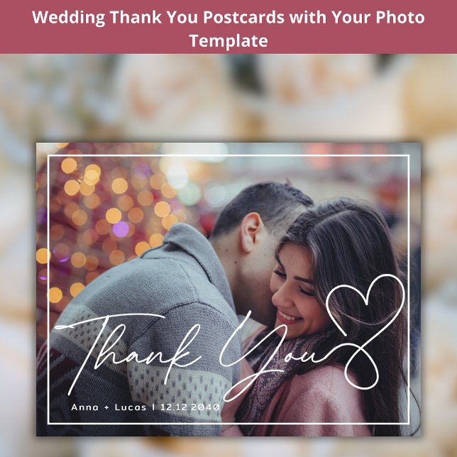 Handwriting Rustic Wedding Photo Thank You  Postcard (Creator Uploaded)