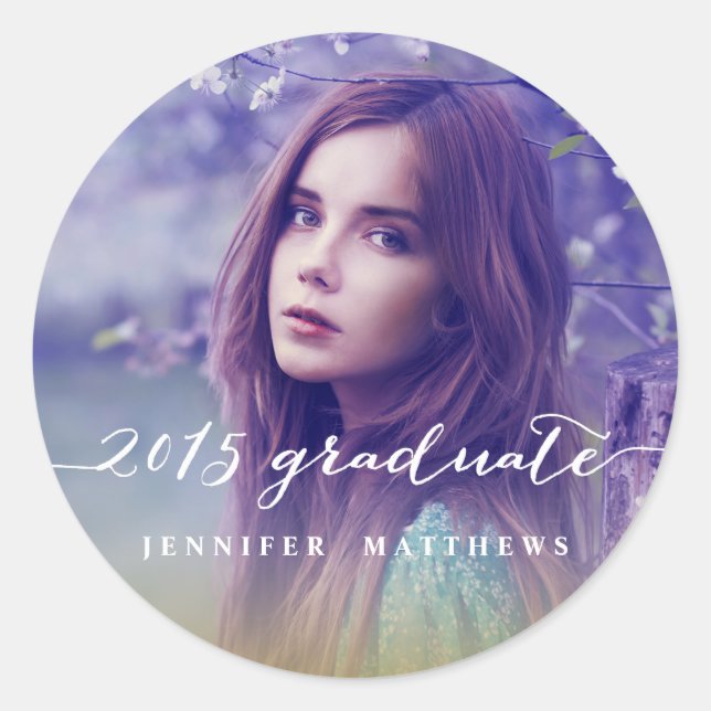 Handwriting Script 2015 Graduation Photo Sticker (Front)